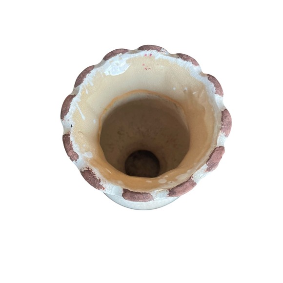 Rustic Ceramic Vase Crackle Glaze Scalloped Rim Farmhouse Shabby Chic 8" - Picture 6 of 6